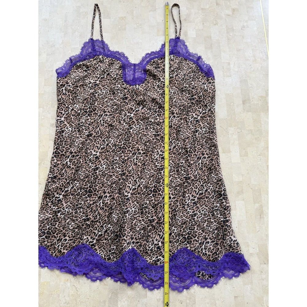 Victorias Secret‎ Silk Leopard Purple Lace Mini Slip Dress Coquette Grunge Y2K L - Picture 4 of 9